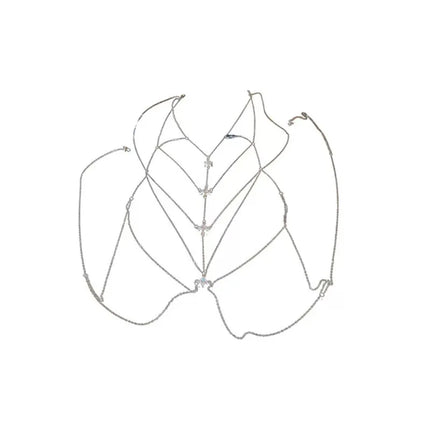 Luxury Square Crystal Chest Chain for Women Multilayer Silver Color Metal Beads Zircon Body Chain Sexy Beach Bikini Jewelry Gift