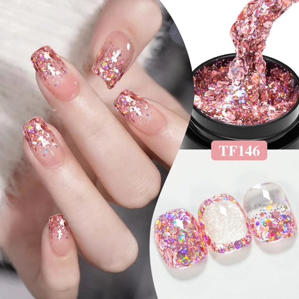 8ml Glitter Sequins Gel Nail Polish Nude Pink Silver Laser Glitter Semi Permanent Soak Off UV Gel Varnish Manicure Nail Supplies