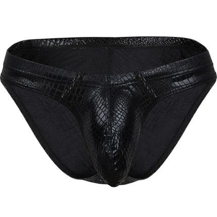 Faux Leather Underwear Men Briefs Sexy Snake Skin Slips Homme  Lingerie Ultra Thin Erotic Underpants Wet Look Panties