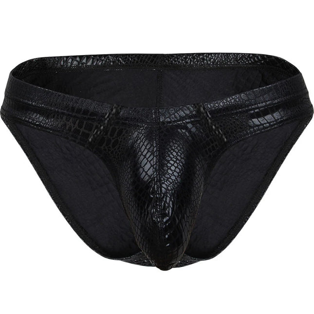 Faux Leather Underwear Men Briefs Sexy Snake Skin Slips Homme  Lingerie Ultra Thin Erotic Underpants Wet Look Panties