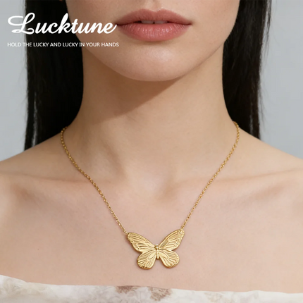 Lucktune Gold Color Butterfly Pendant Necklace Women's Stainless Steel Necklace Fashion Animal Jewelry Party Gifts Wholesale