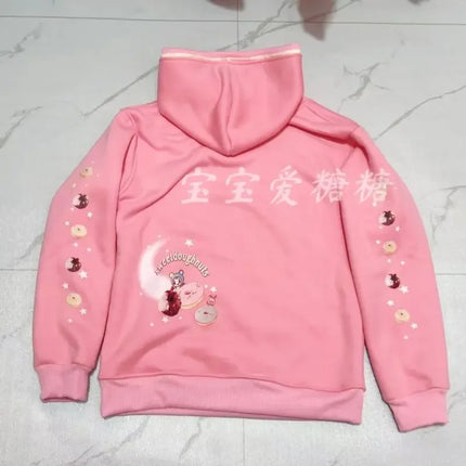 Japanese Cartoon Printed Sweet Girl Y2k Sweatshirts Autumn Winter New Cotton Thicken Hoodies Women Fairycore Cute Hooded Top