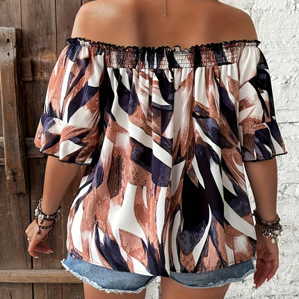 Plus Size Summer Elegant Shirt Off the Shoulder Casual Fashion Vacation Tops Female Curve Clothing