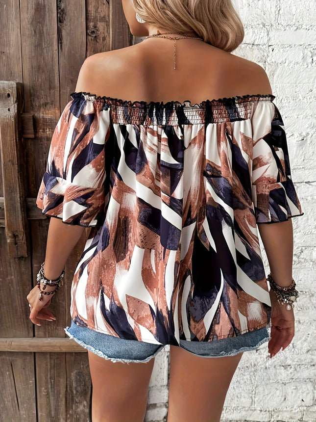 Plus Size Summer Elegant Off-the-Shoulder Casual Fashion Vacation Tops for Women, Curve Clothing