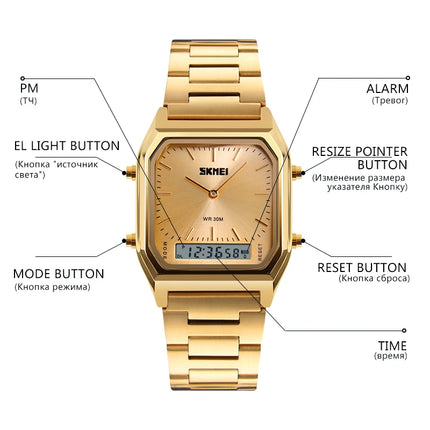SKMEI Luxury Digital Quartz Watch for Men Sports Chronograph Waterproof Mens Wristwatches Stainless Steel 1612 reloj hombre 1220