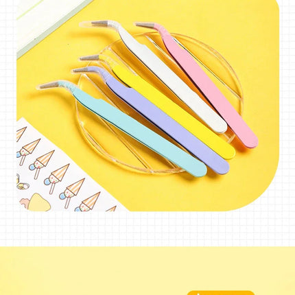 Stainless Steel Straight Curved Tweezers Colorful Pink Blue Purple DIY Eyelash Tweezer Nail Art Sticker Rhinestones Picking Tool