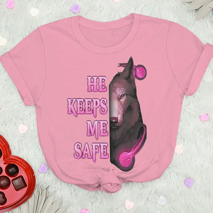Vintage Wolf Print T Shirt For Couple "He Keeps Me Safe She Keeps Me Wild" Women Men Harajuku Husband Wife Anniversary Tshirts