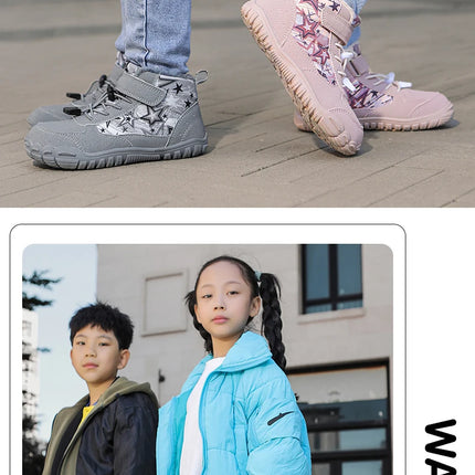 Waterproof Kids Barefoot Snow Boots 2025 New Wide Toe Winter Warm Fur Lined Shoes for Boys Girls Cold Weather Outdoor Sneakers