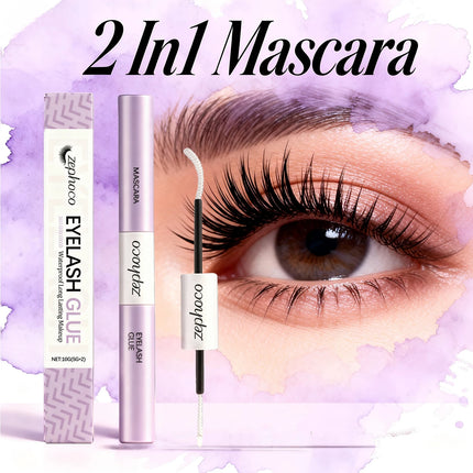 2 in 1 Mascara Waterproof Long-Lasting Makeup Eyelash Glue Smudge Proof Volumizing Curl Mascara Natural Eyelash Shaping Cosmetic
