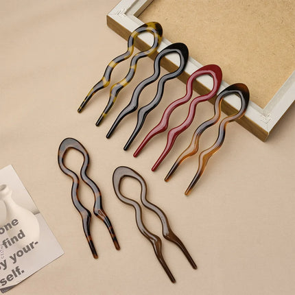 New Hair Fork Leopard Print U-Shaped Barrettes Hair Stick Bun Clip Hairpins Women Girls Ponytail Meatball Head Hair Accessories