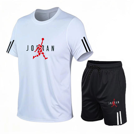 2026 men's casual sports two-piece set, fashionable printed short sleeved and shorts, running sports short sleeved set