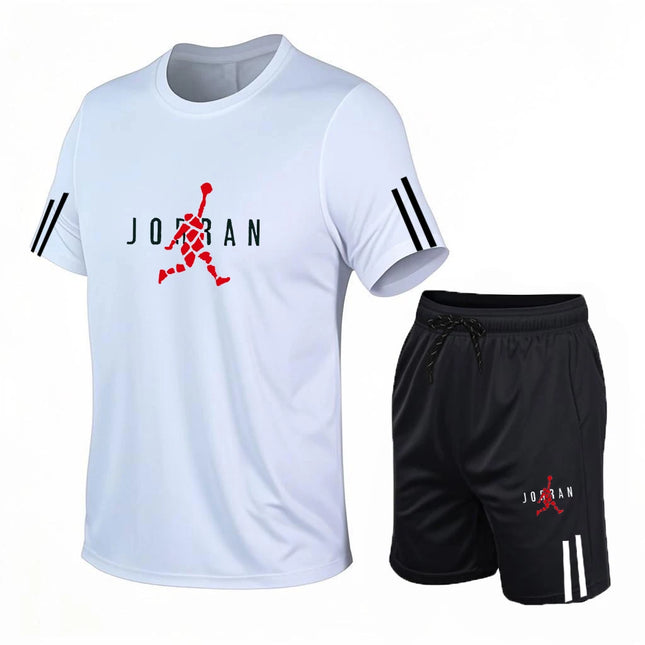 2026 men's casual two-piece sports set, fashionable printed short-sleeved top and shorts, running sports short-sleeved set