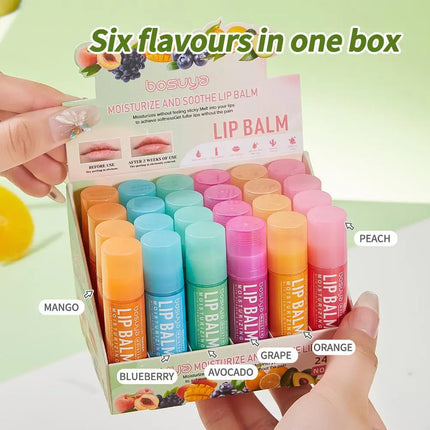 24 Pcs Fruit Flavor Lip Balm Set, Moisturizing Lip Care For Dry Chapped Lips, Nourishing Lipstick For Daily Use