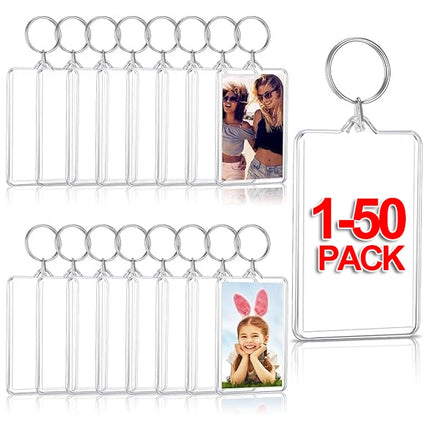 1-50pcs Transparent Acrylic Blank Insert Keychain Round Sauqre Photo Picture Frame Rectangle Keyring Holder DIY Split Ring Gifts