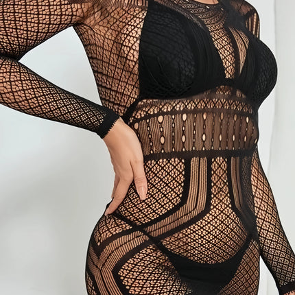 One piece sexy lingerie black erotic dresses hot women mesh hollow sexy underwear Elastic tight fitting nightgown sleepwear