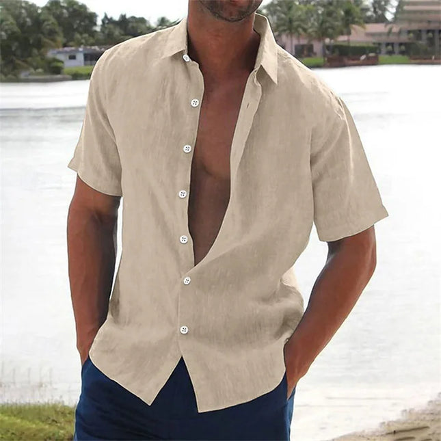 Men's casual short-sleeved shirt linen top casual street wear lapel button shirt men's retro vacation shirt XS-6XL fast delivery
