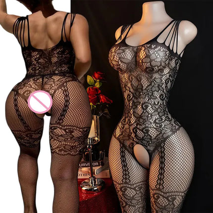 Fishnet Bra Crotchless Sexy Lingerie For Woman Stretch Plus-size Hollow Bodystockings Female Underwear Porn Bras Corset Sets