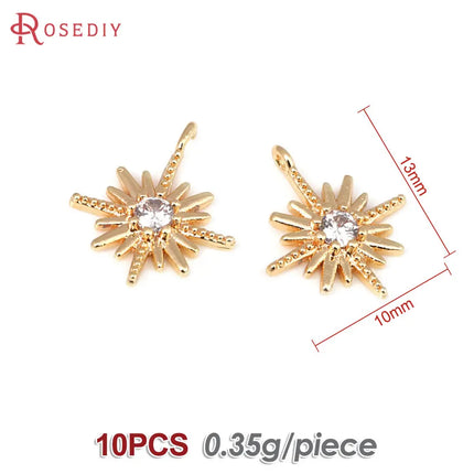 18K Gold Color Brass  Zircon Star Charms Pendants Jewelry Necklaces Earrings Bracelets Making Supplies Diy Findings Accessories