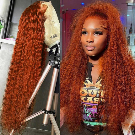 Curly 13x6 Lace Front Human Hair Wig Deep Wave 13x4 HD Lace Frontal Wig Water Wave Pre Plucked Orange Ginger Human Hair Wig