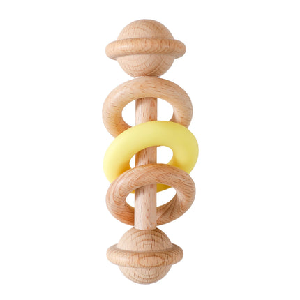 BPA-free Baby Toys Wooden Rattles Silicone Ring Rattles and Mobiles Babies 0–12 Months Sensory Toys Wooden Teether Baby Gifts