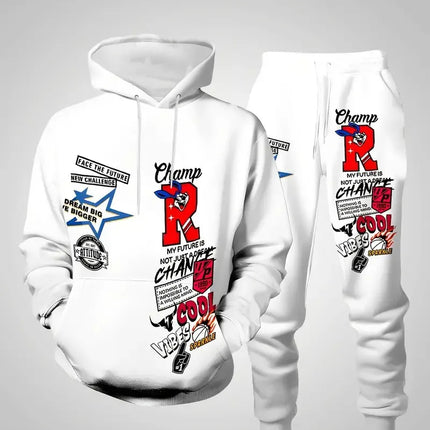 The new men's hoodie set for Spring and Autumn 2025 features a casual fashionable and comfortable 3D letter pattern print