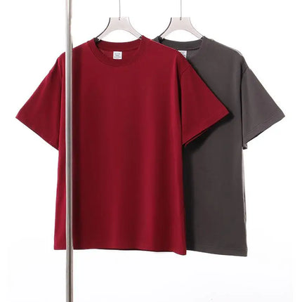 250GSM Customized Printed LOGO Solid 100% Cotton T-shirts Basic Tee Casual Oversized Drop Shoulder Quality Short T-shirt Men