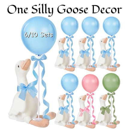 6/10Sets One Silly Goose Table Centerpieces Goose Stuffed Animal Plush Toy Baby Shower 1st Birthday Decoration Party Favors Gift