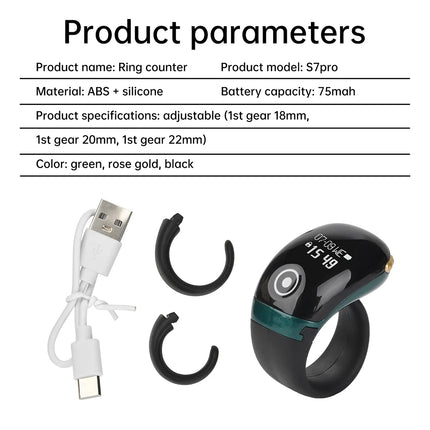 S7Pro Bluetooth Electronic Counter APP Control Monitor Smart Tasbih Tally Finger Counter Muslims Tasbeeh Zikr Ring