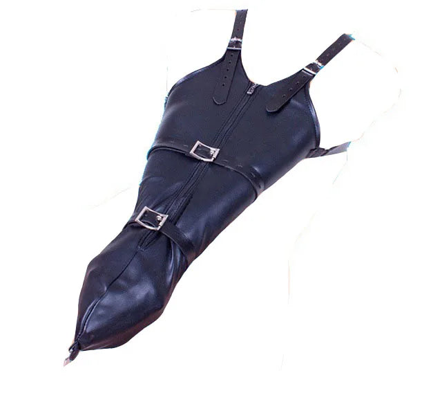 BDSM Bondage Leg/Arm Binder,Behind Back Straight Jacket,SM Leather Armbinder Restraint Slave Lockable Glove With Shoulder Straps