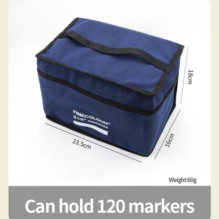 FINECOLOUR Large Capacity Zipper Pen Bag Art Markers Canvas Storage Navy Blue Bag Hold With base 120/168/240Pcs Markers Pen