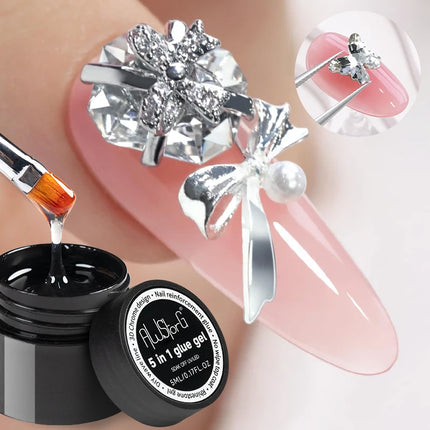 AWStorG 5 in 1 Glue Gel Reinforcement Gel No Wipe Top Coat Nail Art  Soak Off UV Gel Varnish 3D Chrome Design Super Diamond Gel