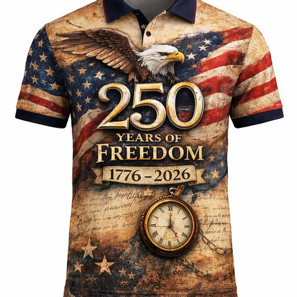 250 Years of Freedom Polo Shirt 1776–2026, Patriotic American Eagle Polo USA Flag Independence Day Shirt 4th of July Gift