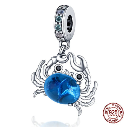 Charm 925 Silver Blue Ocean Life Theme Charm Beads Fit 3mm Original Bracelet For Women DIY Pendants Luxury Jewelry Gift Hot Sale