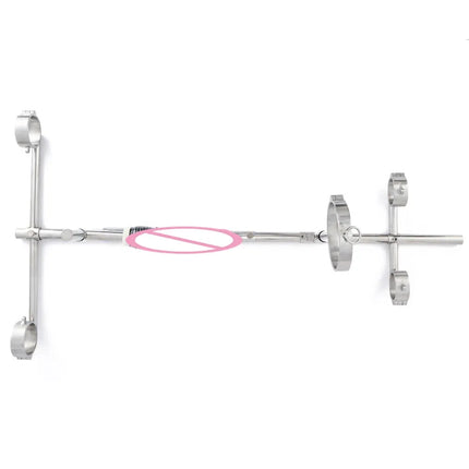 Sex Toys Stainless Steel Bar Spreader with Dildo Holder Restraint Hand Foot Collar Bondage Toture Rack Frame Handcuffs BDSM Tool