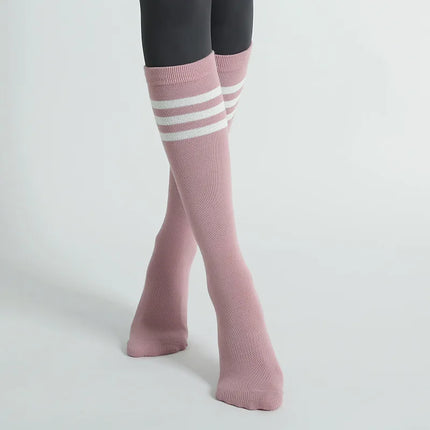 Autumn Winter Women Yoga Socks Striped Cotton Fitness Breathable Pilates Socks Middle Tube Non-Slip Gym Dance Ballet Grip Socks