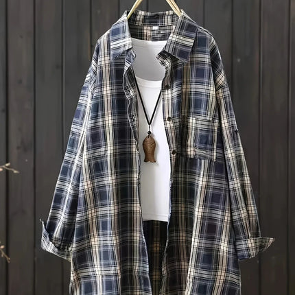 Plus Size Women's Top 2025 Black and White Plaid Polo Collar Shirt Spring and Summer Commute To Wear with Explosion