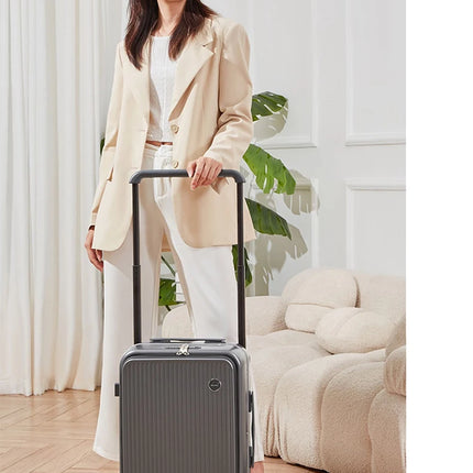 Mixi Front Laptop Pocket Suitcase Wide Handle Travel Suitcase Men 20''Carry-On Luggage Women PC Aluminum Frame Trolley Case 24''