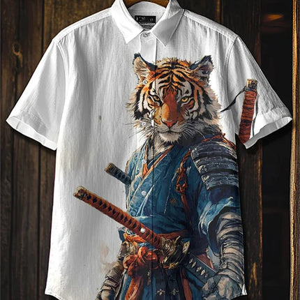2026 New Men's Short-Sleeve Shirt, Stylish Print, Casual Breathable Lapel Cardigan, Vacation Style, Men's Top, Sizes XS-6XL