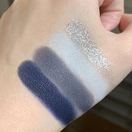 4-Color Glitter Blue Eyeshadow Palette Matte Pearl Shimmer Acrylic Smoky Grey Eye Shadow Palette Long Lasting Makeup Cosmetic