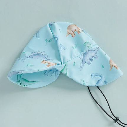 Kids Boys Summer Swimwear Casual Dinosaur/Sea Creature Print Zipper Rash Guard Swimsuit and Hat Beachwear Bathing Suit