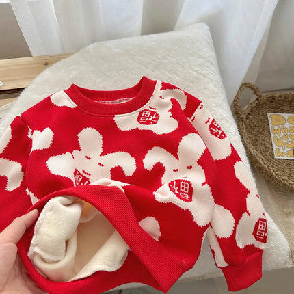 Toddler Boy Causal Warm Children Long-sleeve Fit Plush Sweater Fall Winter Outwear Kid Girl Crew Neck Thicken Knitted Sweatshirt