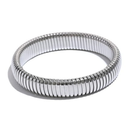 Yhpup Waterproof Stainless Steel Elastic Thick Metal Bracelet Bangle 18K Gold Plated Trend Fashion Unisex Jewelry Men Women
