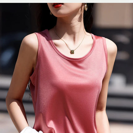 High-End Acetate Fiber Women's Knitted T-shirt with Suspender European Fashion Style Popular Women's Top