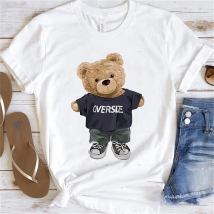 Women's Cute Bear Graphic T-shirt Short-Sleeved Clothes Women's Print T-shirt Summer 90s Fashion Style Women's Fashion T-shirt