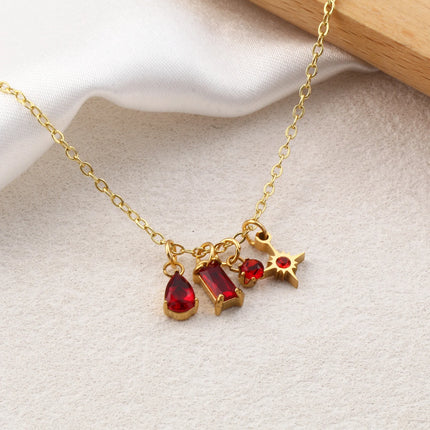 1 Set 304 Stainless Steel Cubic Zirconia Birthstone CharmsGold Plated Mini Pendants for DIY Necklace Jewelry 12x7mm - 9x3.5mm