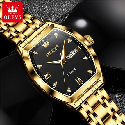 OLEVS 5528 Men's Watches Luxury Tonneau Original Top Brand Quartz Watch for Men Waterproof Luminous Week Date Male Wristwatch