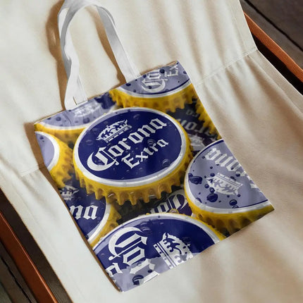 C-CoronaS E-Extra Beer Storage Bags Canvas Double-Sided Print Handbag Daily Lightweight Shopping Tote Bag Eco-Friendly