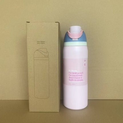New 32oz24oz double-layer fruit cup large capacity direct drinking straw thermos bottle portable outdoor sports bottle