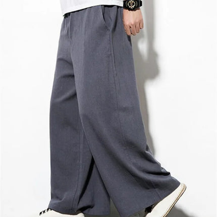 2026 Autumn Plus Size Hip Hop wide leg Pants Men Casual Loose Trousers big size cotton linen pants Joggers M-6XL 7XL Sweatpants