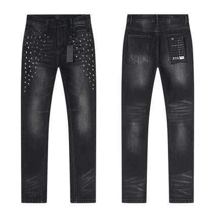 RTA Brand Men's Slim Fit Paint Graffiti Damaged Destroyed Hole Skinny Denim long Trouser Jeans Pants Streetwear